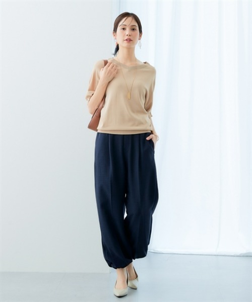 7days Life Styling(セブンデイズライフスタイリング)の「麻調合繊スピンドルワイドパンツ(しわになりにくい・接触冷感・UVカット・ウォッシャブル)(スラックス・レディース・モカ/ネイビー・S/M/L/LL)」の18枚目の写真