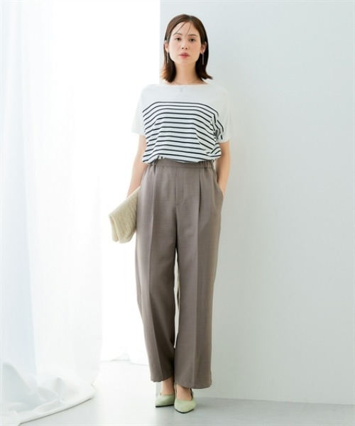 7days Life Styling(セブンデイズライフスタイリング)の「麻調合繊スピンドルワイドパンツ(しわになりにくい・接触冷感・UVカット・ウォッシャブル)(スラックス・レディース・モカ/ネイビー・S/M/L/LL)」の6枚目の写真