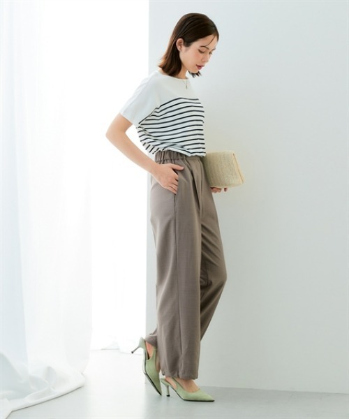 7days Life Styling(セブンデイズライフスタイリング)の「麻調合繊スピンドルワイドパンツ(しわになりにくい・接触冷感・UVカット・ウォッシャブル)(スラックス・レディース・モカ/ネイビー・S/M/L/LL)」の5枚目の写真