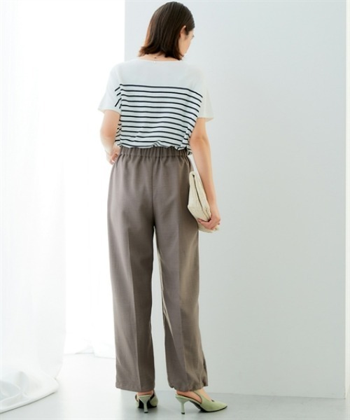 7days Life Styling(セブンデイズライフスタイリング)の「麻調合繊スピンドルワイドパンツ(しわになりにくい・接触冷感・UVカット・ウォッシャブル)(スラックス・レディース・モカ/ネイビー・S/M/L/LL)」の4枚目の写真
