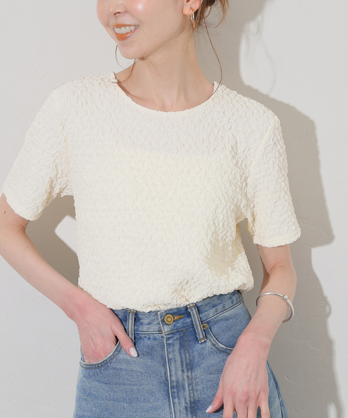 JOURNAL STANDARD（ジャーナルスタンダード）の「シャーリングフィットTEE（Tシャツ/カットソー・レディース・ホワイト/ブラック・FREE）」の7枚目の写真