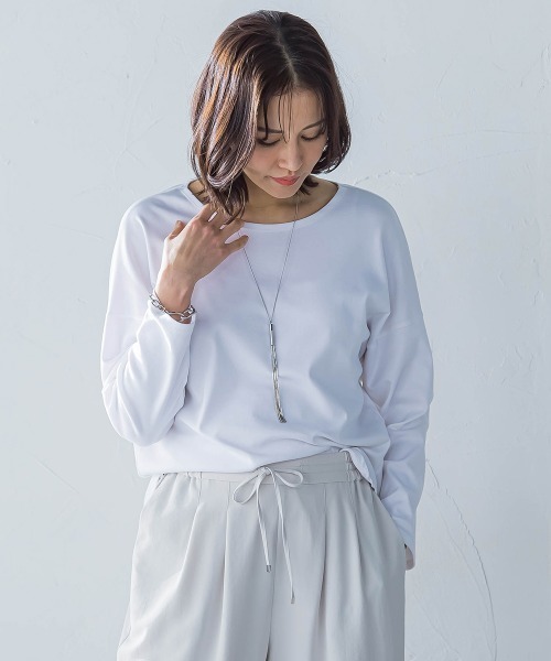 LAUTREAMONT（ロートレアモン）の「ベーシックロングスリーブT≪接触冷感/洗濯機で洗える≫（Tシャツ/カットソー・レディース・ホワイト/ホワイト系その他/ブラック系その他・9号）」の7枚目の写真