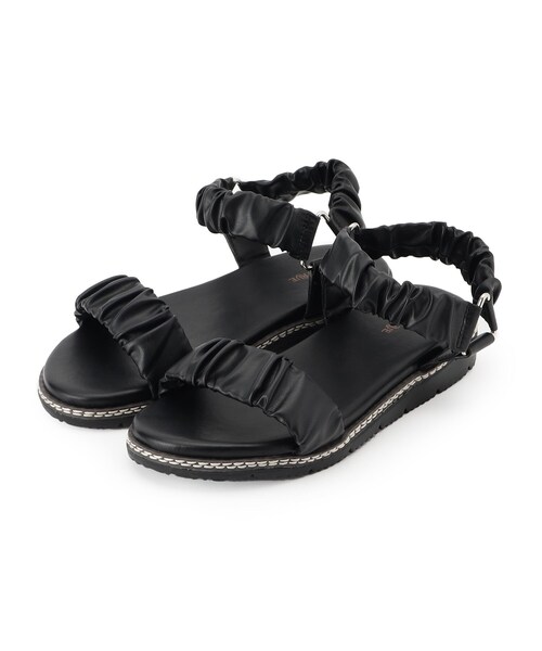 SHOO・LA・RUE（シューラルー）の「くしゅくしゅデザインが大人の抜け感をプラスする ギャザーベルトサンダル（サンダル・レディース・ナチュラル/オフホワイト/ブラック・35/25/45）」の5枚目の写真