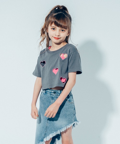吸水速乾】ハートカットワーククロップドTシャツ（Tシャツ