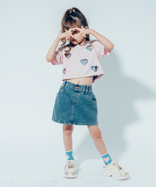 URBAN CHERRY（アーバンチェリー）の「【吸水速乾】ハートカットワーククロップドTシャツ（Tシャツ/カットソー・キッズ・ピンク/レッド/チャコール/ブルー・110cm/120cm/130cm/140cm/150cm）」の19枚目の写真