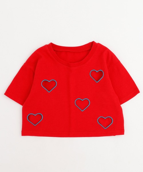 URBAN CHERRY（アーバンチェリー）の「【吸水速乾】ハートカットワーククロップドTシャツ（Tシャツ/カットソー・キッズ・ピンク/レッド/チャコール/ブルー・110cm/120cm/130cm/140cm/150cm）」の7枚目の写真