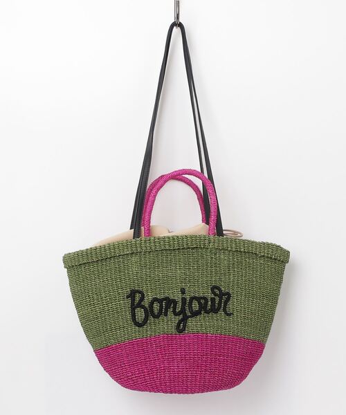 a-jolie（アジョリー）の「【a-jolie/アジョリー】メッセージロゴカゴバッグ(Bonjour)（かごバッグ・レディース・ブラック/グリーン×ピンク/ベージュ・FREE）」の3枚目の写真