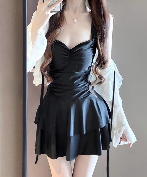 セール】【2点セット】ボレロ付き ティアード フリル ワンピース