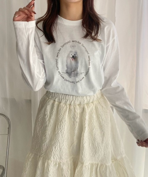 merrylatte(メリーラテ)の「アニマルデザインロンT/長袖Tシャツ(Tシャツ/カットソー・レディース・ホワイト・MEDIUM)」の1枚目の写真