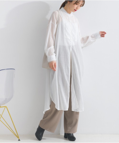 OandI（オーアンドアイ）の「フラッフィーガーゼシャツワンピース（ワンピース・レディース・オフホワイト/ブラック/アイボリー・FREE）」の5枚目の写真