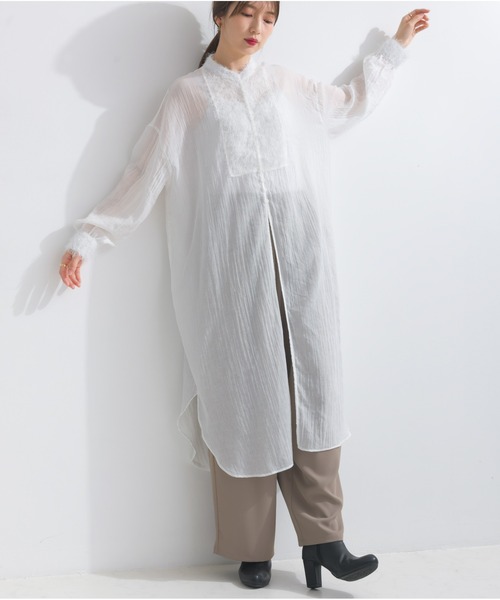 OandI（オーアンドアイ）の「フラッフィーガーゼシャツワンピース（ワンピース・レディース・オフホワイト/ブラック/アイボリー・FREE）」の9枚目の写真
