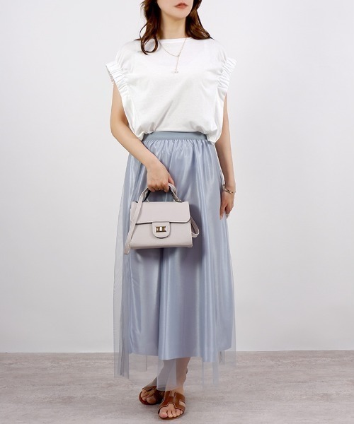 CLOTHY(クロシィ)の「【華奢見えするNEWカットソー!】シャーリングショルダーノースリトップス(Tシャツ/カットソー・レディース・ブラック/グリーン/モカ/オフホワイト・LARGE/MEDIUM)」の6枚目の写真