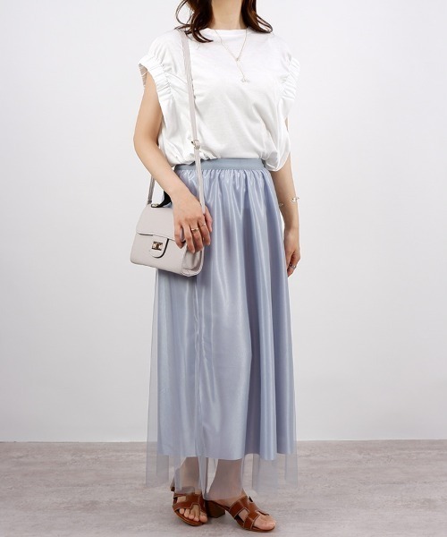 CLOTHY(クロシィ)の「【華奢見えするNEWカットソー!】シャーリングショルダーノースリトップス(Tシャツ/カットソー・レディース・ブラック/グリーン/モカ/オフホワイト・LARGE/MEDIUM)」の7枚目の写真