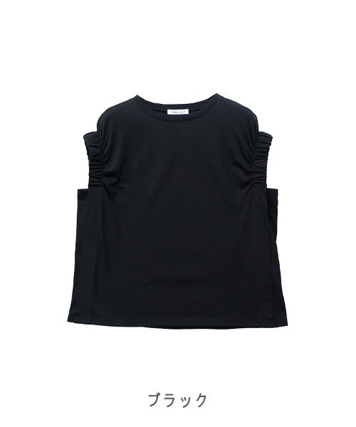 CLOTHY(クロシィ)の「【華奢見えするNEWカットソー!】シャーリングショルダーノースリトップス(Tシャツ/カットソー・レディース・ブラック/グリーン/モカ/オフホワイト・LARGE/MEDIUM)」の16枚目の写真
