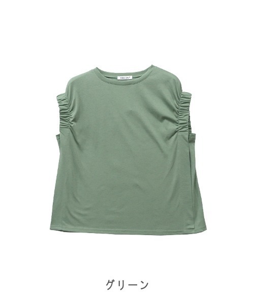 CLOTHY(クロシィ)の「【華奢見えするNEWカットソー!】シャーリングショルダーノースリトップス(Tシャツ/カットソー・レディース・ブラック/グリーン/モカ/オフホワイト・LARGE/MEDIUM)」の18枚目の写真