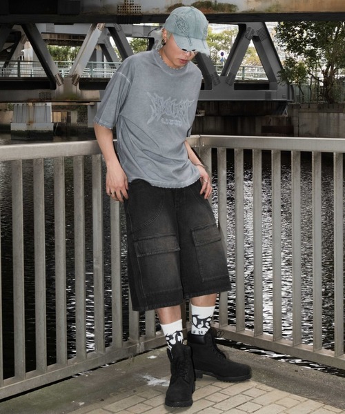 SHORT ROUND(ショートラウンド)の「SHORT ROUND/スウィッチングデニムカーゴショーツ(デニムパンツ・メンズ・スカイブルー/ブラック系3・MEDIUM/LARGE)」の3枚目の写真