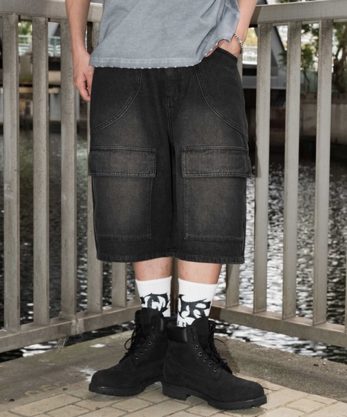 SHORT ROUND(ショートラウンド)の「SHORT ROUND/スウィッチングデニムカーゴショーツ(デニムパンツ・メンズ・スカイブルー/ブラック系3・MEDIUM/LARGE)」の9枚目の写真
