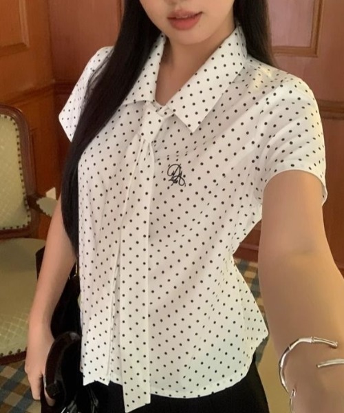 Achic(アシック)の「ドットリボン半袖タイシャツ(シャツ/ブラウス・レディース・ホワイト・M)」の19枚目の写真