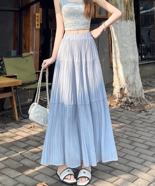 セール】ハイウエストゴム付きチュールロングスカート（スカート