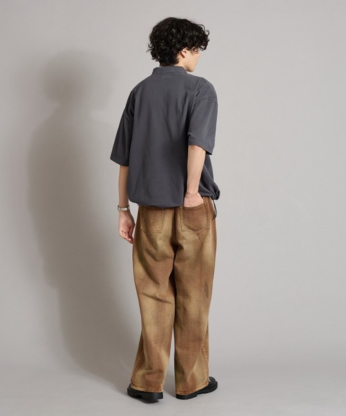ハーフジップ ポロシャツ セール】オーバーサイズ ハーフジップ スキッパーポロシャツ（T