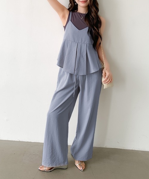 by LEGNA(バイレグナ)の「プリーツペプラムキャミ×パンツ セットアップ(セットアップ・レディース・カーキ/ダルブルー系/ネイビー/ブラック/ベージュ・FREE)」の9枚目の写真