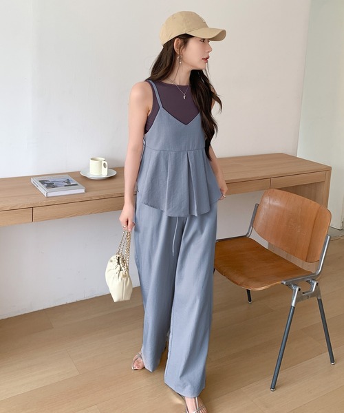 by LEGNA(バイレグナ)の「プリーツペプラムキャミ×パンツ セットアップ(セットアップ・レディース・カーキ/ダルブルー系/ネイビー/ブラック/ベージュ・FREE)」の10枚目の写真