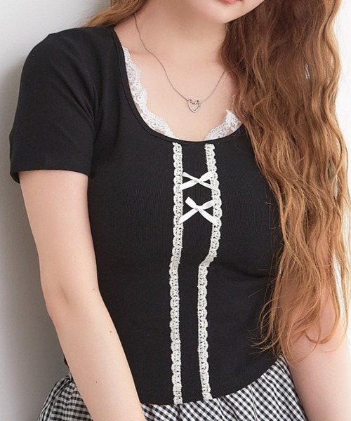 美品 amitie リボン レース Tシャツ カットソー ブラック L 楽天市場】レースリボンテープ（Tシャツ・カットソー｜トップス
