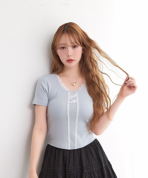 paravion（パラビオン）の「リボンデザインTシャツ（Tシャツ/カットソー・レディース・グレー/ブルー/ブラック/ホワイト・FREE）」の20枚目の写真