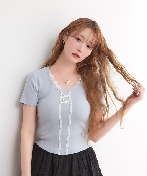 paravion（パラビオン）の「リボンデザインTシャツ（Tシャツ/カットソー・レディース・グレー/ブルー/ブラック/ホワイト・FREE）」の21枚目の写真