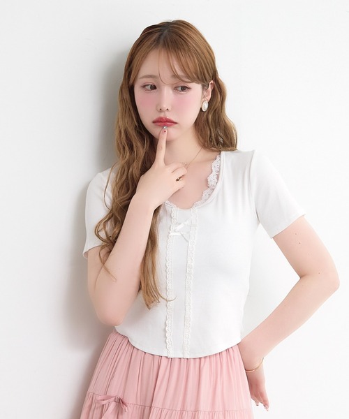 paravion（パラビオン）の「リボンデザインTシャツ（Tシャツ/カットソー・レディース・グレー/ブルー/ブラック/ホワイト・FREE）」の6枚目の写真