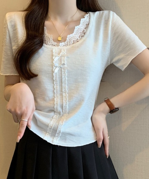 美品 amitie リボン レース Tシャツ カットソー ブラック L 楽天市場】レースリボンテープ（Tシャツ・カットソー｜トップス