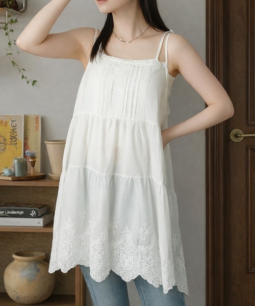 コットンキャミワンピース/裾レース/NEO森ガール（ワンピース