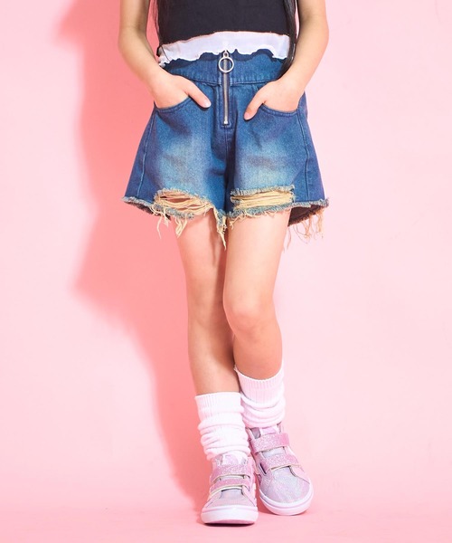 ANAP kids(アナップキッズ)の「ハイウエストリングジップデニムショートパンツ【ジュニアお揃い】(その他パンツ・キッズ・ブルー/ブラック/ライトブルー・110cm/120cm/130cm)」の8枚目の写真