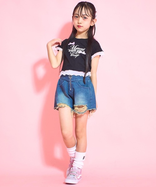 ANAP kids(アナップキッズ)の「ハイウエストリングジップデニムショートパンツ【ジュニアお揃い】(その他パンツ・キッズ・ブルー/ブラック/ライトブルー・110cm/120cm/130cm)」の11枚目の写真