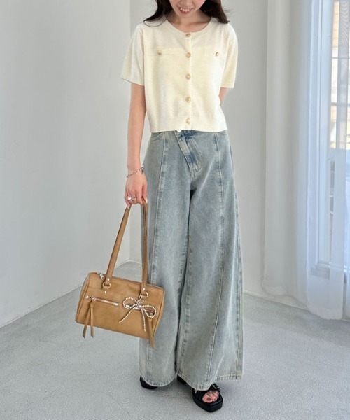 archives（アルシーヴ）の「ハーフスリーブ金ボタンニットカーディガン（カーディガン/ボレロ・レディース・ネイビー/イエロー/チャコールグレー/アイボリー・MEDIUM）」の6枚目の写真