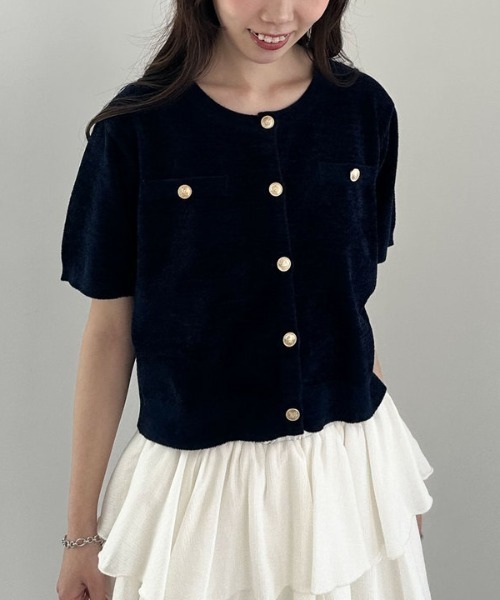 archives（アルシーヴ）の「ハーフスリーブ金ボタンニットカーディガン（カーディガン/ボレロ・レディース・ネイビー/イエロー/チャコールグレー/アイボリー・MEDIUM）」の10枚目の写真