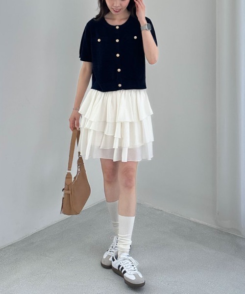 archives（アルシーヴ）の「ハーフスリーブ金ボタンニットカーディガン（カーディガン/ボレロ・レディース・ネイビー/イエロー/チャコールグレー/アイボリー・MEDIUM）」の14枚目の写真