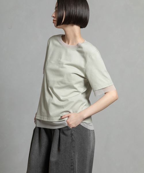 MARECHAL TERRE（マルシャルテル）の「シアーレイヤードTシャツ（Tシャツ/カットソー・レディース・ブラック/ブルー/ホワイト/ライトグリーン・MEDIUM）」の10枚目の写真