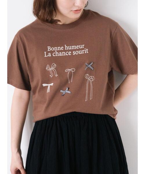 Samansa Mos2（サマンサ モスモス）の「リボンTシャツ（Tシャツ/カットソー・レディース・キナリ/ブラック/ブラウン/オフホワイト・F）」の4枚目の写真