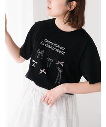 Samansa Mos2 | リボンTシャツ(Tシャツ/カットソー)