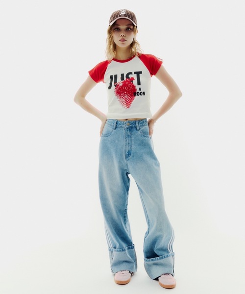折り返しサイドラインデニムパンツ（デニムパンツ）｜JUST A