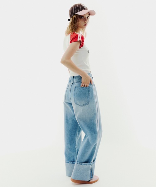 セール】折り返しサイドラインデニムパンツ（デニムパンツ）｜JUST A