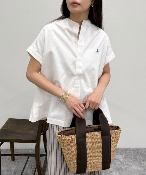ブラウス シャツ 「GEVACO/ゲバコ」バンドカラーフライフロントフレンチスリーブシャツ レディース FREDY & GLOSTER｜【GEVACO/ゲバコ】バンドカラーフライフロント