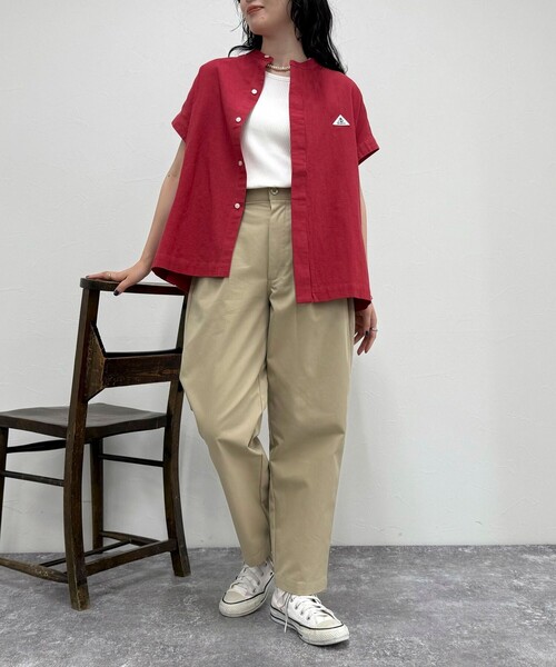 fredy emue(フレディエミュ)の「【GEVACO/ゲバコ】バンドカラーフライフロントフレンチスリーブシャツ(シャツ/ブラウス・レディース・レッド/ネイビー/オフホワイト/ブラック系その他・38)」の6枚目の写真