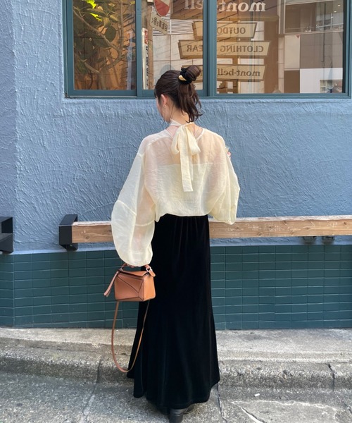 hinari（ヒナリ）の「リボンタイ付きシアーブラウス（シャツ/ブラウス・レディース・ブラック/アイボリー/ピンクベージュ・FREE）」の10枚目の写真