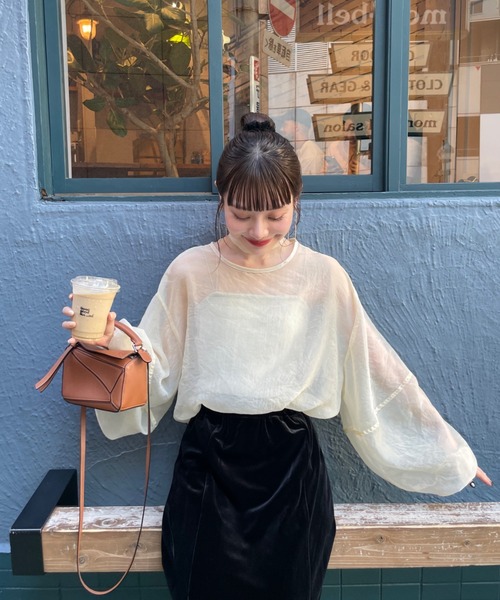 hinari（ヒナリ）の「リボンタイ付きシアーブラウス（シャツ/ブラウス・レディース・ブラック/アイボリー/ピンクベージュ・FREE）」の8枚目の写真