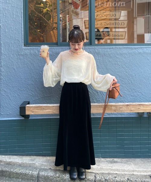 hinari（ヒナリ）の「リボンタイ付きシアーブラウス（シャツ/ブラウス・レディース・ブラック/アイボリー/ピンクベージュ・FREE）」の11枚目の写真