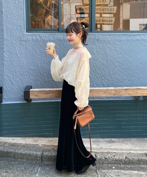 hinari（ヒナリ）の「リボンタイ付きシアーブラウス（シャツ/ブラウス・レディース・ブラック/アイボリー/ピンクベージュ・FREE）」の9枚目の写真