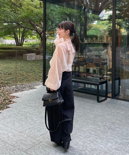 hinari（ヒナリ）の「リボンタイ付きシアーブラウス（シャツ/ブラウス・レディース・ブラック/アイボリー/ピンクベージュ・FREE）」の14枚目の写真