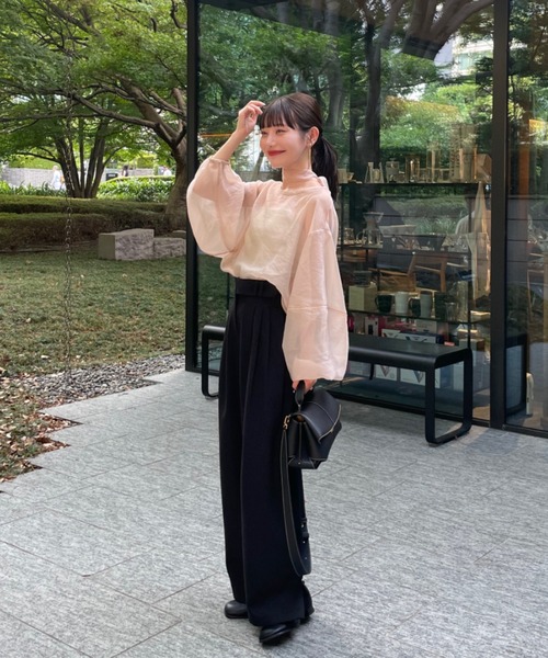 hinari（ヒナリ）の「リボンタイ付きシアーブラウス（シャツ/ブラウス・レディース・ブラック/アイボリー/ピンクベージュ・FREE）」の15枚目の写真